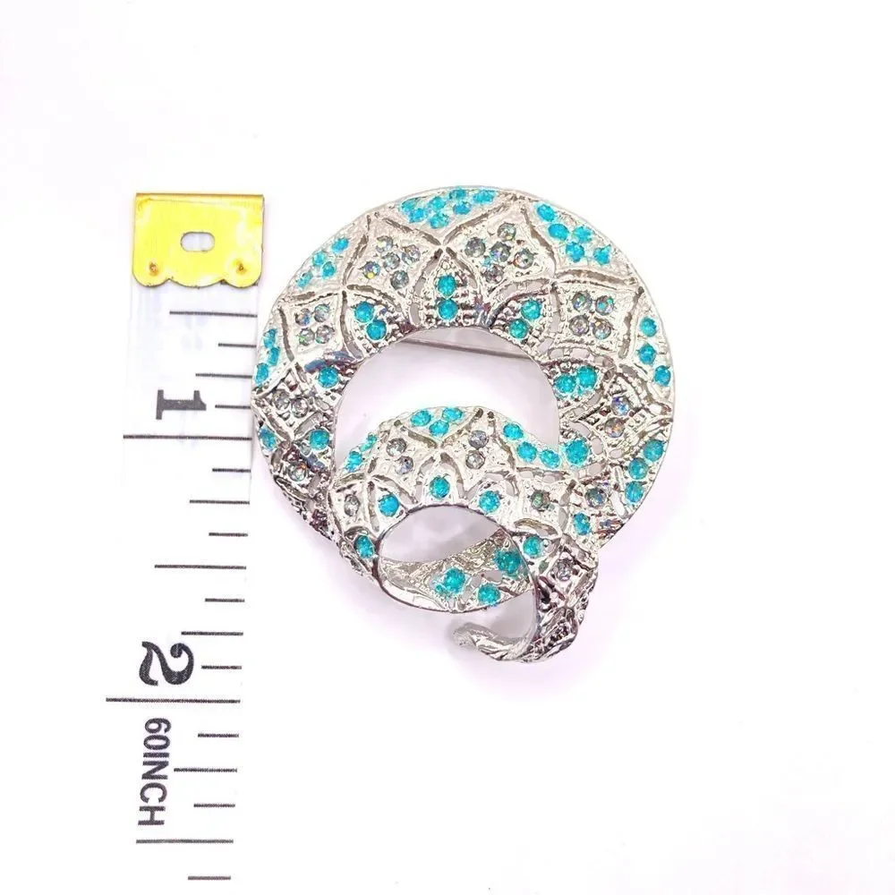 Silver Sparkly Brooch Round Swirl Glitter Lapel Shirt Pin
